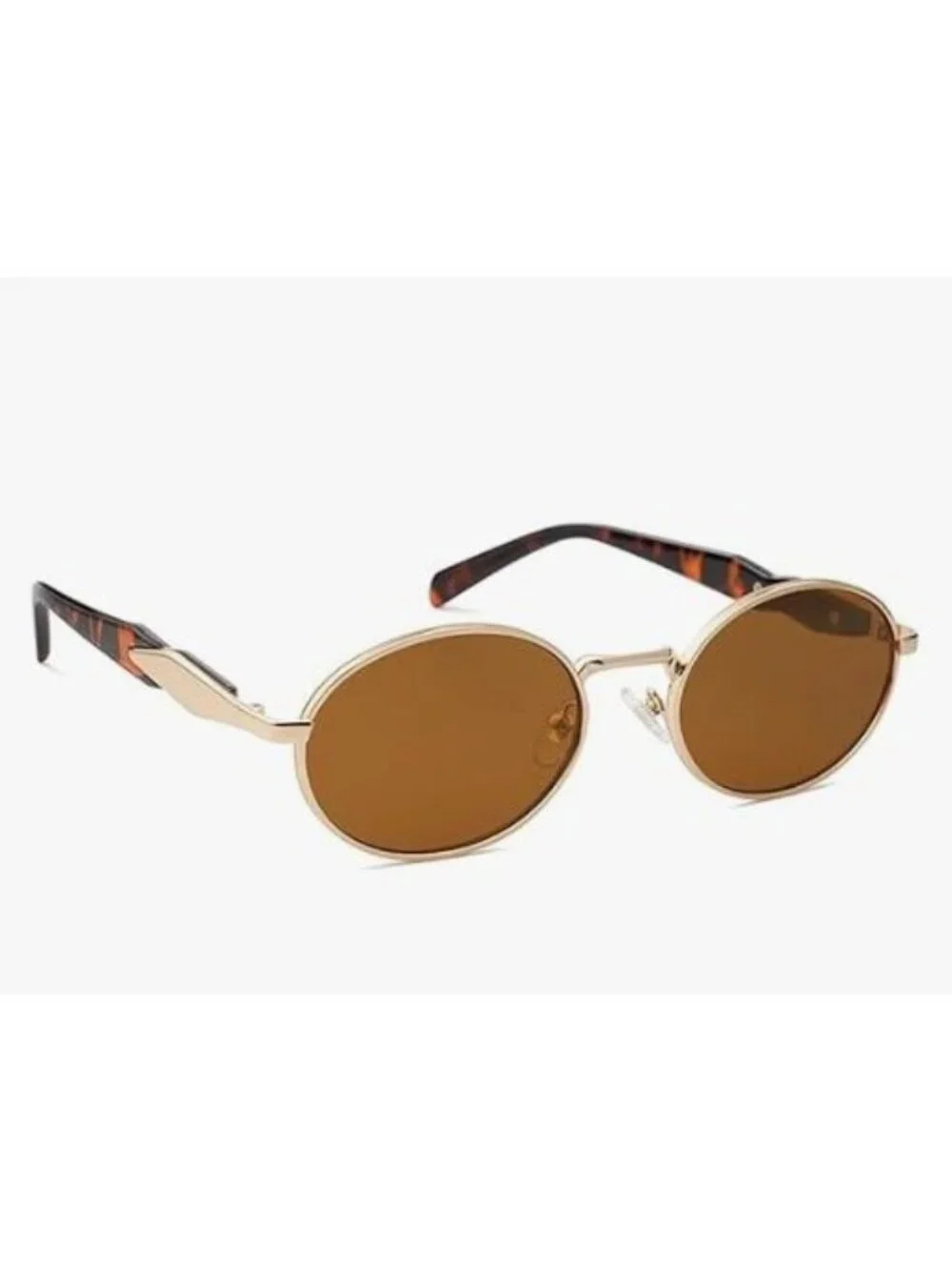 Oval Gold Metal Frame Sunglasses Brown Lenses Tortoiseshell Arms Retro Vintage